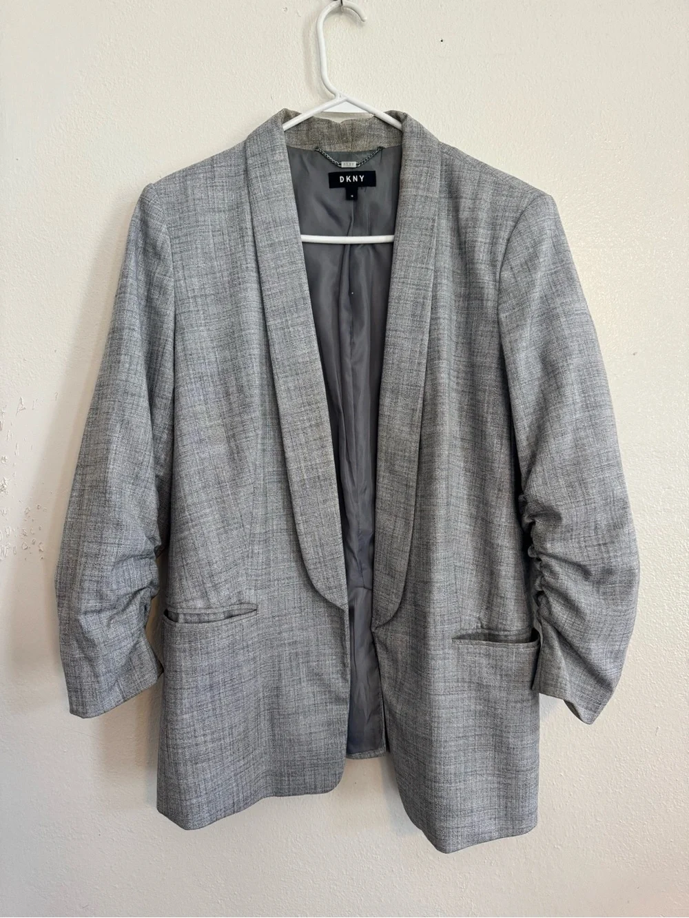 DKNY Gray Shawl Collar Blazer with cinched sleeves